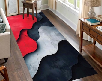 Mid Century Modern Runner  Rug: Abstract Geometric Art, Non-Slip Soft Area Rug
