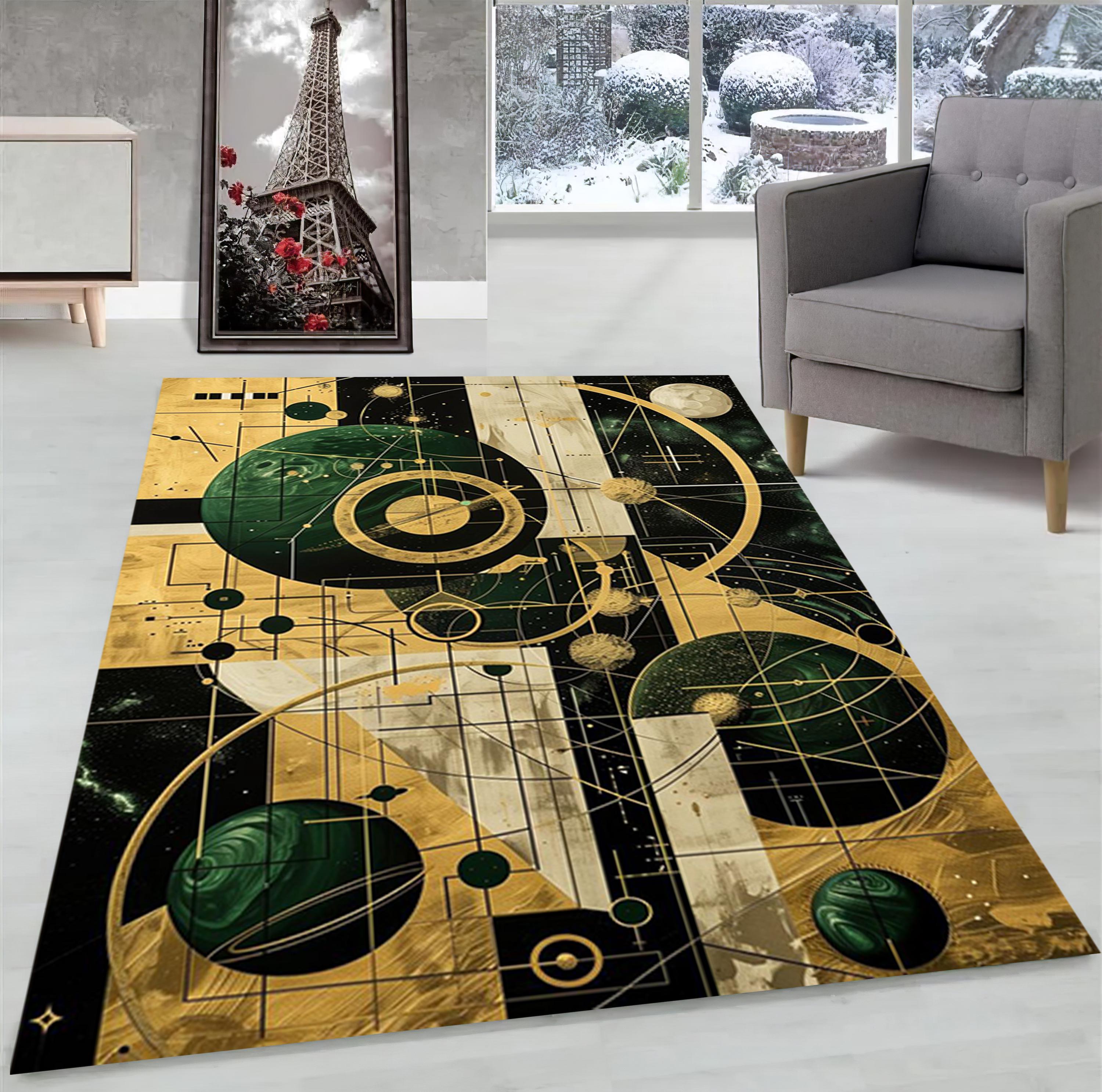 Mid Century Modern Area Rug: Abstract Art, Non-Slip Soft Floor Decor