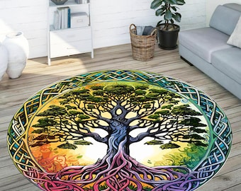 Tapis rond Arbre de vie : tapis coloré à motif celtique