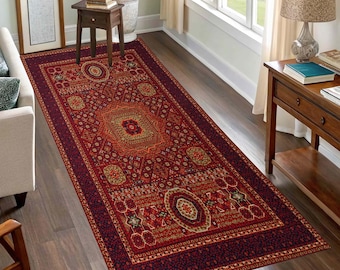 Afghan Style Runner Rug, Vintage Burgundy Moroccan Design