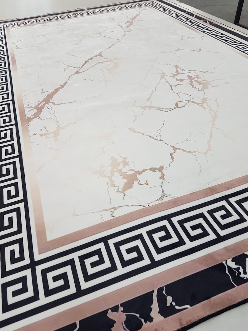 Medusa Rug: Black Greek Key, Modern Marble Floor Rug - Etsy