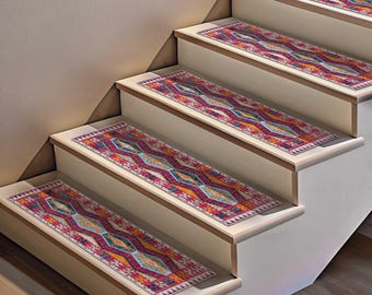Vintage Bohemian Stair Tread Rug: Non-Slip Washable Stair Carpet