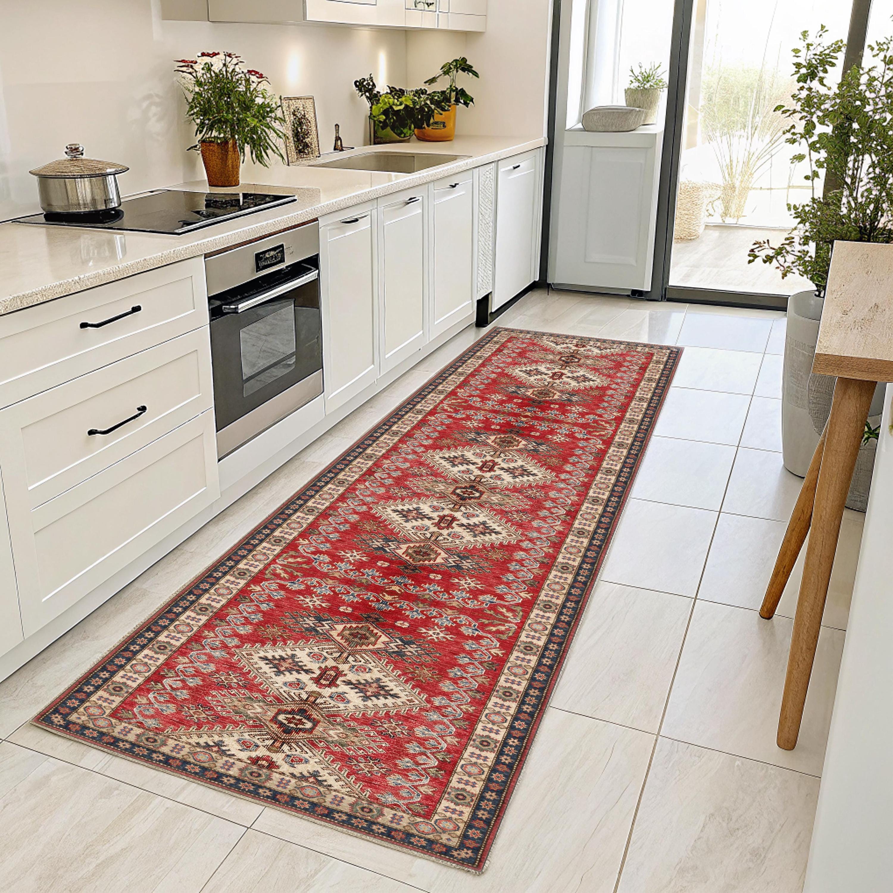 Burgundy Oushak Runner Rug: Vintage Turkish Medallion, Maroon Cream