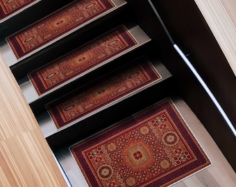 Red Bohemian Stair Tread Rug: Vintage Farmhouse Style