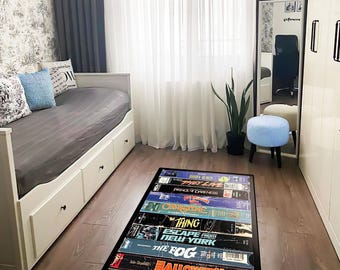 Retro Horror Movie VHS Rug: Colorful Non-Slip Area Carpet