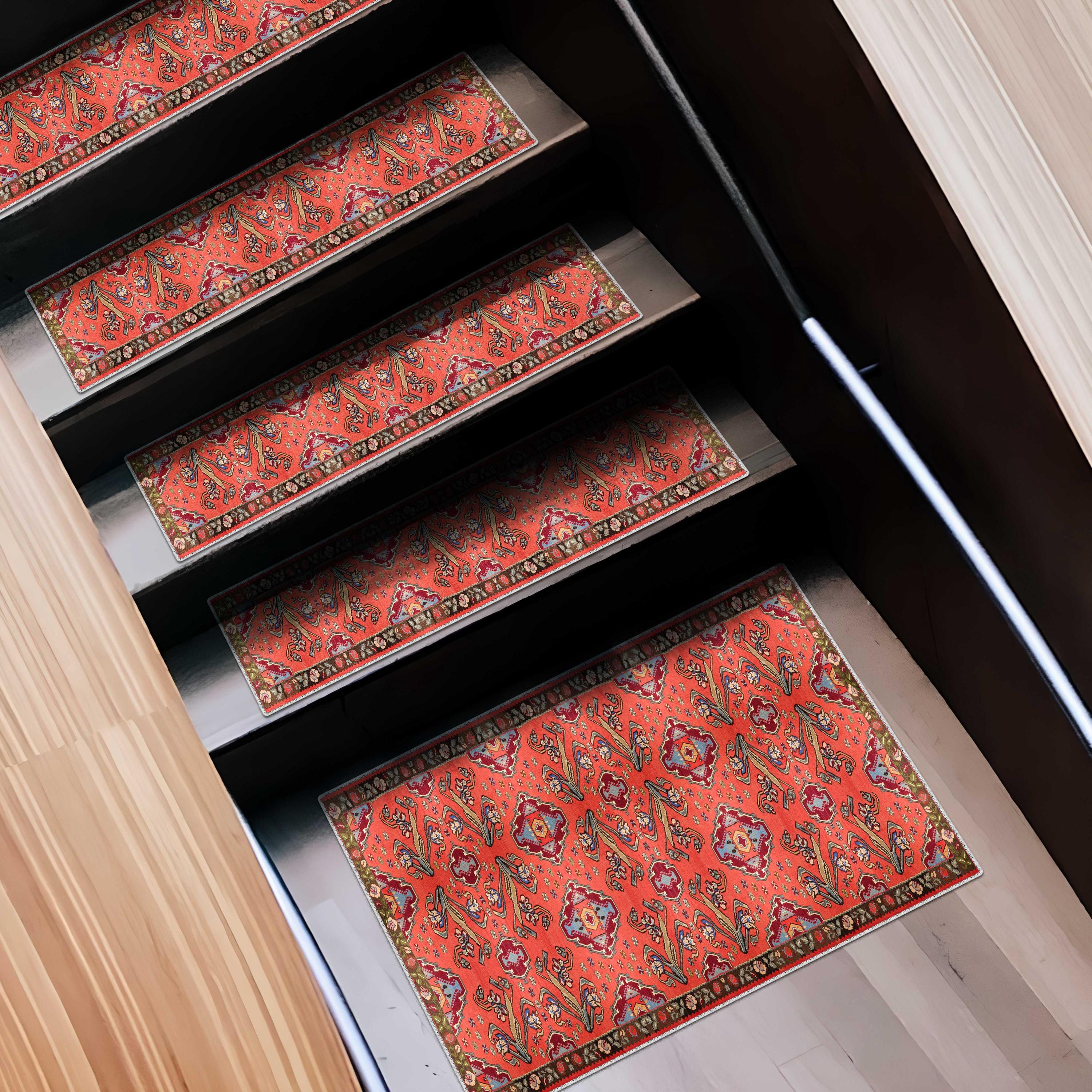 Red Trail Rug Red Bohemian Stair Tread Rug: Vintage Farmhouse Style - Etsy