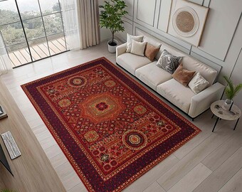Afghan rug, Moroccan rug, Dark Orange rug, Old Mongolian rug