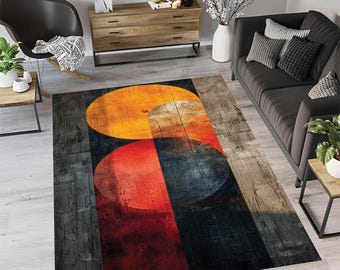 Mid Century Modern Rug: Abstract Geometric Art, Non-Slip Soft Area Rug