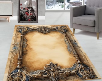 Medusa Carpet: Black and Gold Roman Rug, Modern Stylish Floor Decor