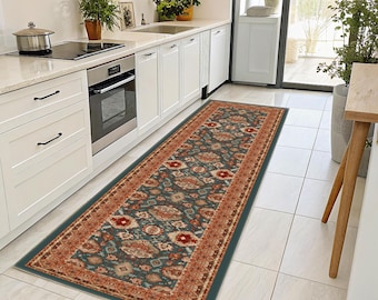 Orange Anatolian Style Runner Rug: Vintage-Inspired Kitchen Carpet