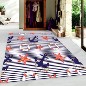Sailor Carpet, Anchor Carpet, Sailor Child Carpet, Gift Carpet, Starfish Carpet, Sailor Decor Carpet, Children&#39;s Room Carpet, Sailor Carpet