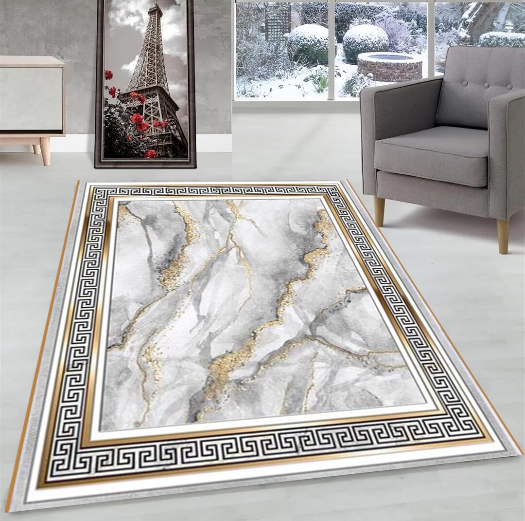 Medusa Rug: Black Greek Key, Modern Marble Floor Rug - Etsy