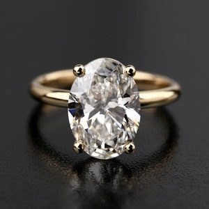 3 Carat Oval Lab Grown Diamond Engagement Ring: 14K Gold Solitaire