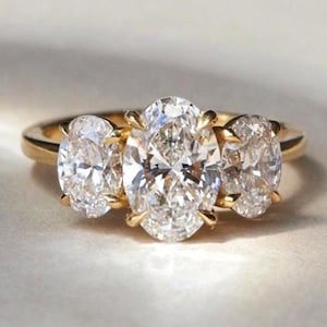 Oval Three Stone Engagement Ring, 2.50 Carat Oval Cut Lab Grown Diamond Ring, Trilogy Ring, Wedding Ring For Women, Anniversary Gift For Her