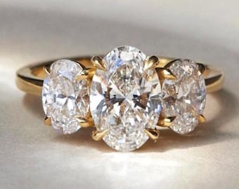 Oval Lab Grown Diamond Trilogy Ring: Three Stone Engagement Ring