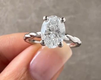 Oval Engagement Ring, 1 CT Oval Lab Grown Diamond Wedding Ring for Her, D/VVS1 Lab Created Diamond, Solitaire Ring, Anniversary Gifts Her