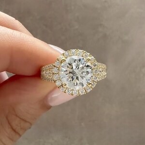 Anello di fidanzamento con diamante rotondo da 2 carati, anello con diamante da laboratorio F/VS1, anello nuziale con alone, anello con diamante pavé, certificato IGI, anello regalo per anniversario