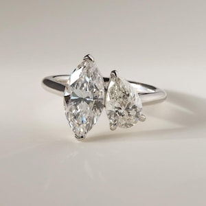 2.70 TCW Carat Toi ET Moi Diamond Engagement Ring, Pear Diamond Wedding Ring, Teardrop Diamond Ring, Two Stone Lab Grown Diamond Ring