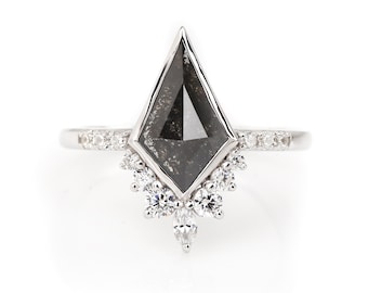 Kite Diamond Ring: 14K White Gold Bezel Set Salt & Pepper Diamond