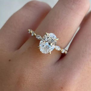 1.50 Carat Oval Lab Grown Diamond Engagement Ring: 14K Yellow Gold