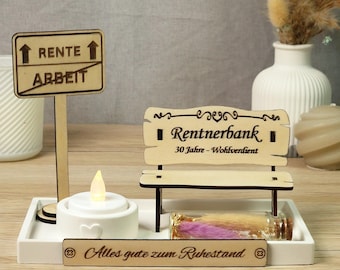 Regalo de jubilación personalizado: Banco de jubilación en cuenco de Keraflott con vela y letrero | Regalo de jubilación