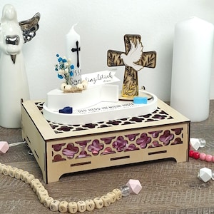 Set regalo battesimo personalizzato per bambina e bambino con candela, croce, pesce, scatola di legno, regalo unico per battesimo