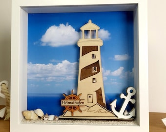 Ancla marítima con faro LED – Cuadro luminoso personalizado con faro, regalo para amantes de la costa