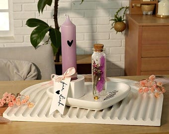 Set de regalo de vela con cuenco en forma de corazón: regalo decorativo para sus seres queridos, con bandeja decorativa arcoíris opcional.