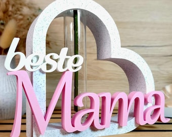 Herzvase für Mama – Muttertag Geschenk „Beste Mama“ in Marmoroptik, Geschenkidee für Blumen