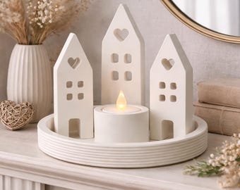 Conjunto decorativo de casa con vela LED, decoración del hogar para estantes y alféizares de ventanas, accesorios para el hogar, regalo de inauguración de la casa