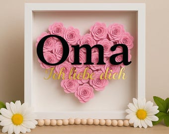 Marco de fotos de abuela con corazón de rosa – Te amo – regalo personal para la abuela desde el corazón