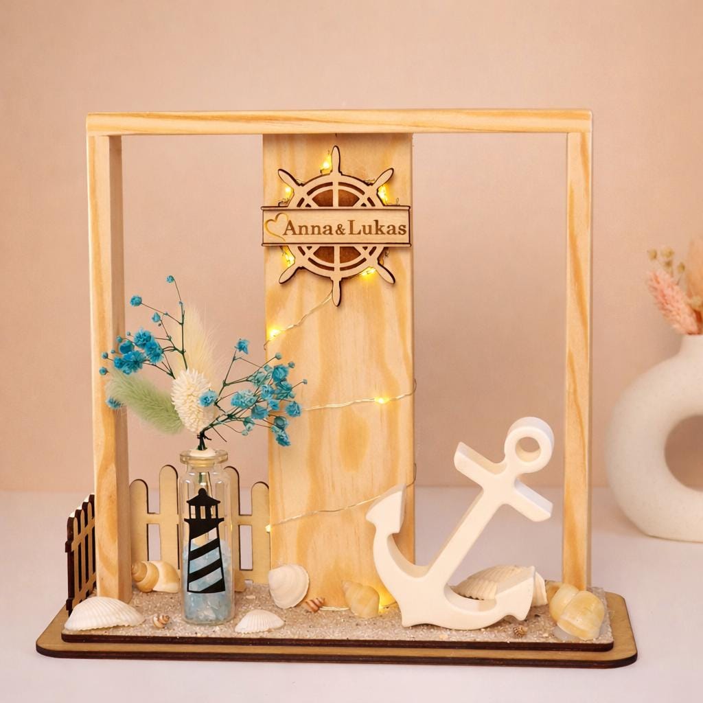 Deko Holz-Anker Mit Haken & Muscheln - 17 Cm Hoch, In Weiß-blau, Für Badezimmer & Mehr