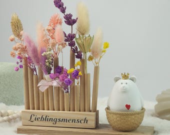 Regalo para tu ser querido con un osito de peluche – regalo de decoración con flores secas – un pequeño detalle de aprecio para tu novia, madre o pareja.