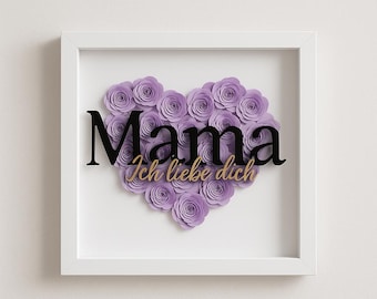 Marco de fotos para mamá de 23,5 x 23,5 cm con corazón de rosa – Te amo – regalo personalizado para mamá para el Día de la Madre