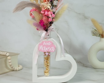 Decoración de jarrón de corazón personalizada con flores secas: regalo para mamá, mejor amiga o ser querido