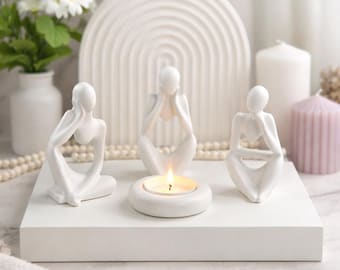 Juego de velas de té minimalistas en blanco y negro: esculturas decorativas modernas con candelabros: una idea de regalo para el hogar.