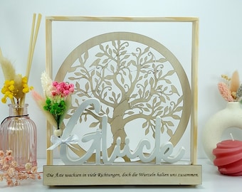 Árbol de la vida personalizado con LED y flores secas, decoración con marco de madera con nombre y fecha grabada, regalo para boda, inauguración de la casa, cumpleaños