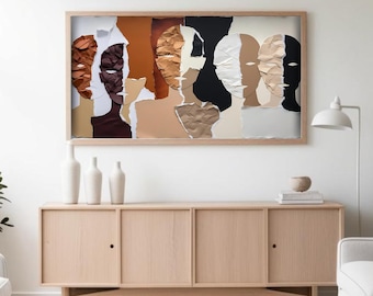 Modern Panoramic Art, Above Bed Wall Art, Large Scale Print, Abstract Long Narrow Decor, Minimalist Faces Poster, Neutral Home Decor