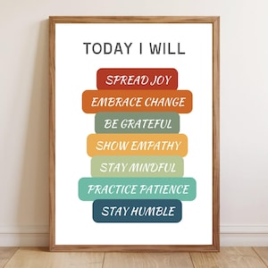 Positive Affirmations Wall Art, Motivational Quote Printable Poster, Mindfulness and Gratitude Home Decor, Inspirational Wall Art Printable