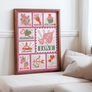Póster de sello de amor romántico, decoración moderna de San Valentín, ilustración de corazón adorable, decoración romántica de pared, póster con temática de amor, decoración de San Valentín adorable