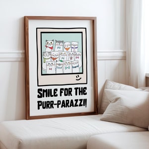 Arte dei cartoni animati di gatti, stampa di gatti divertenti, simpatico gatto dei cartoni animati, poster di gatto bianco, download digitale di un simpatico gatto, decorazioni per la casa a tema animale, regalo per gli amanti dei gatti