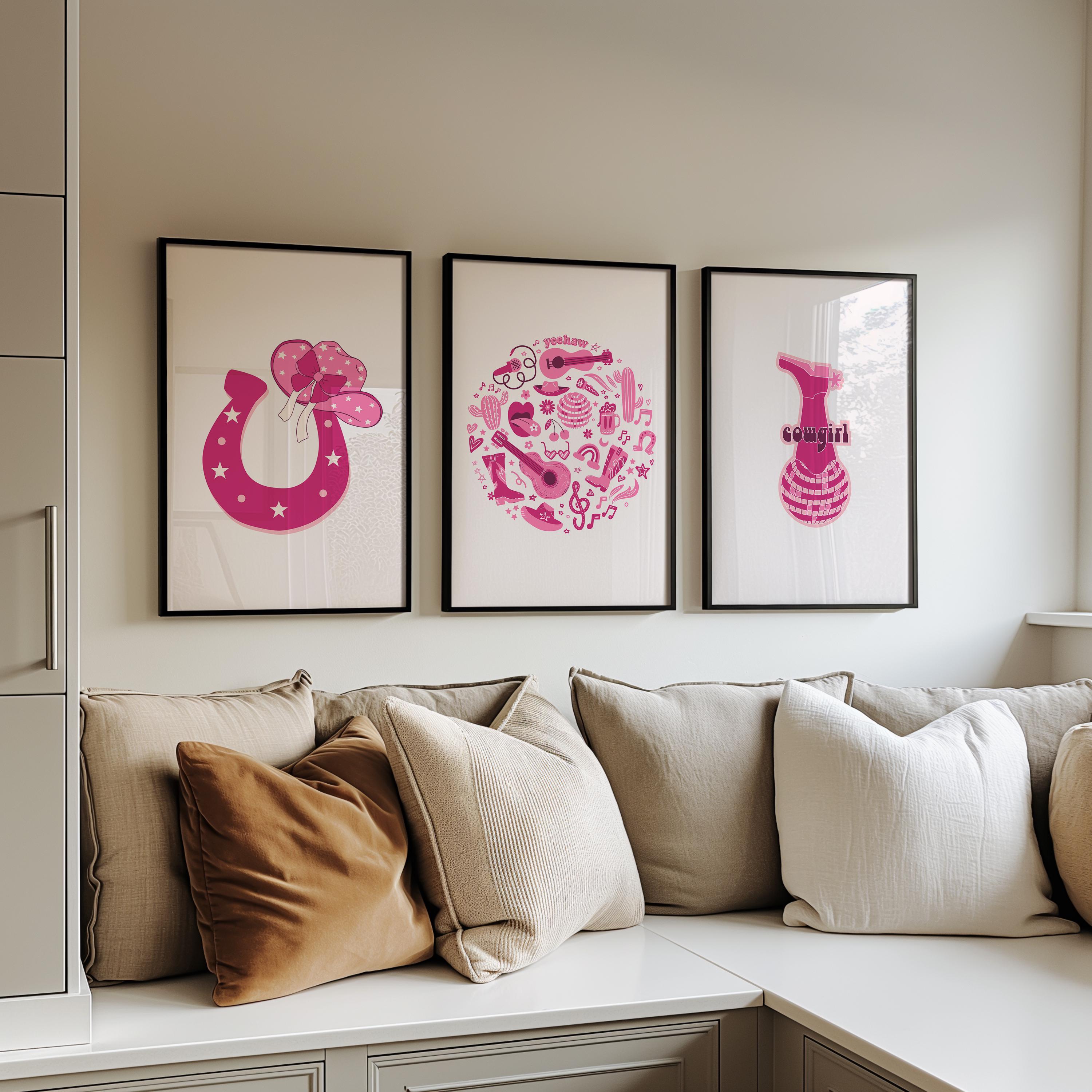 Chic Pink Cowgirl Wall Art Set, Western Cowgirl Prints, Cute Western ...