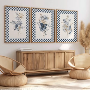 Blue Floral Wall Art Set of 3 Prints, Modern Floral Watercolor Wall Art, Boho Botanical Art, Neutral Wall Decor, Set of 3 Flower Prints