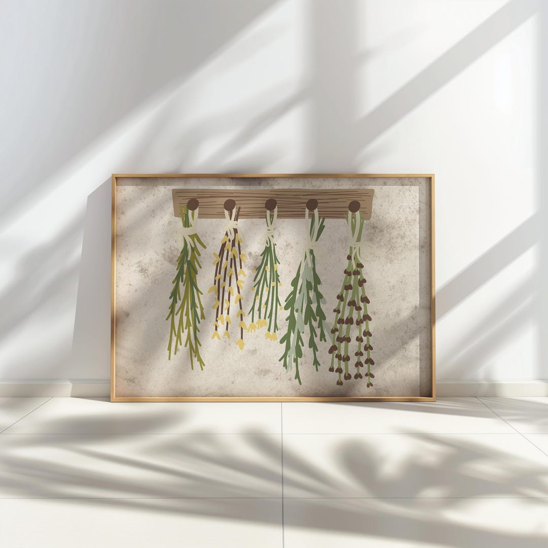 Rustic Kitchen Herb Wall Art Printable, Hanging Herbs Digital Download ...