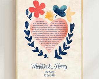 Benutzerdefinierte Songtexte, personalisierte Valentinstag Songtexte, benutzerdefinierte herzförmige Songtexte, Hochzeitstexte, erste Tanzsongs Print