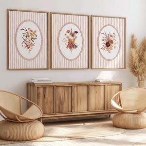 Boho Floral Wall Art Set of 3 Prints, Neutral Botanical Artwork, Minimalist Cottagecore Digital Download Floral Poster, Digital Download