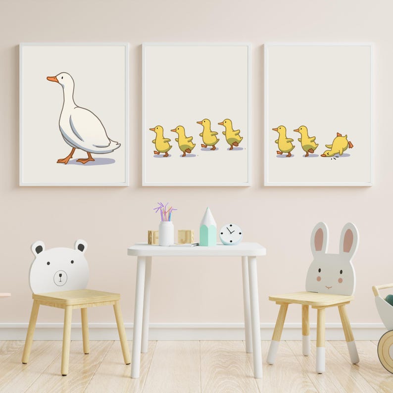 Adorable Duck Family Print, Nursery Wall Art Set of 3, Baby Room Animal ...