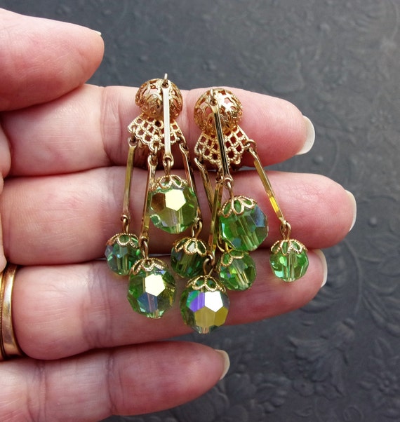 Vintage Fun Art Glass /& Beaded Dangle Teardrop Earrings