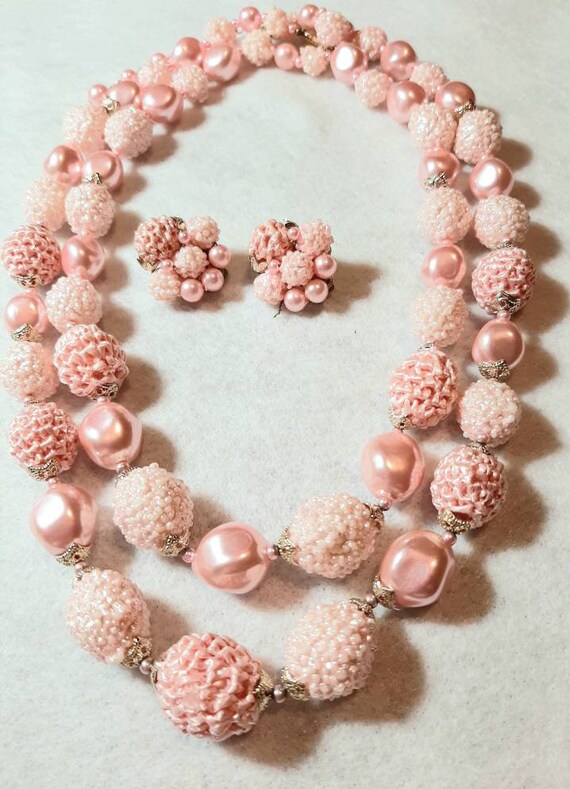 Vintage soft baby pink Japan 2 strand necklace and