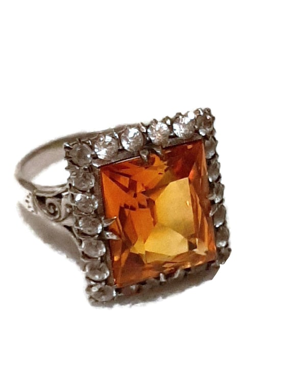 Vintage sterling topaz glass ring, WWII era Italy 